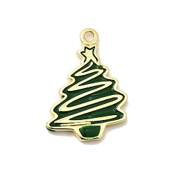 Рождественская елка Рождественские латунные эмалевые подвески, стойки покрытие, долговечный, без кадмия и без свинца, реальный 18 k позолоченный, рождественская елка, 19x13x1.5 мм, отверстие : 1.5 мм