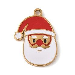 Santa Claus Рождественские темы 304 эмалевые подвески из нержавеющей стали, реальный 18 k позолоченный, Дед Мороз, 17x12.5x1.5 мм, отверстие : 1.5 мм