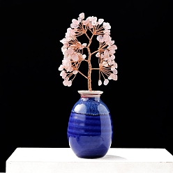 Розовый Кварц Натуральный розовый кварц и керамические украшения для витрин, для домашнего офисного стола, счастливое дерево, 160~170 мм