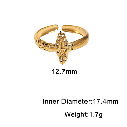 Golden 304 Stainless Steel Open Cuff Rings, Cross, Golden, Inner Diameter: 17.4mm