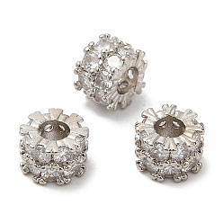 Платина Стойки обшивки латунь кубического циркония европейский шариков, бусины с большим отверстием, без кадмия и без свинца, долговечный, колонка, платина, 8.5x6 мм, отверстие : 4 мм