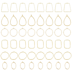 Light Gold 48шт 6 стили подвески из сплава с открытой спиной, для diy уф смолы, эпоксидная смола, Прессованные цветочные украшения, без кадмия и без свинца, кольцо, трапеция и капля, разнообразные, золотой свет, 35~50x33~42.5x1.7~2 мм, отверстие : 1.5~1.6 мм, 8 шт / стиль