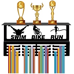 Sports Модная железная вешалка для медалей, настенная стойка для дисплея, 4-линия, с винтами, чёрные, триатлон, 400x100x200 мм, отверстие : 5 мм