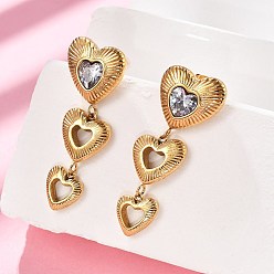 Золотой Висячие серьги-гвоздики из нержавеющей стали с прозрачным кубическим цирконием в форме сердца, золотые, 304 мм