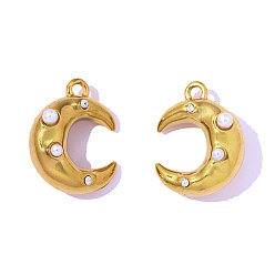 Белый 304 из нержавеющей стали горный хрусталь подвески, лунное очарование, ионное покрытие (ip), долговечный, с ABS имитации жемчуга, реальный 18 k позолоченный, кристалл, белые, 17x14 мм, отверстие: 1.70 мм