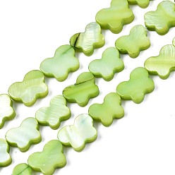 Olive Drab Freshwater Shell Beads Strands, Dyed, Butterfly, Olive Drab, 8~9x11~12x2.5~3.5mm, Hole: 0.8mm, about 37~39pcs/strand, 14.57 inch~15.35 inch(37cm~39cm)
