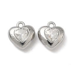 Платина Прелести сплава Rhinestone, сердце прелести, без свинца и без кадмия, платина, 13x12x6.5 мм, отверстие : 1.6 мм