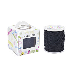 Black Waxed Cotton Cords, Black, 1mm, about 100yards/roll(91.44m/roll), 300 feet/roll