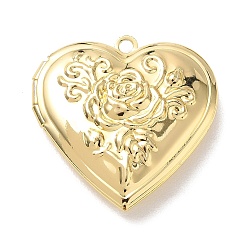 Настоящее золото 18K Латунные кулоны-медальоны ко Дню святого Валентина, подвески в виде сердца с цветочным узором, стойки покрытие, долговечный, без кадмия и без свинца, реальный 18 k позолоченный, 28.8x28.8x7.7 мм, отверстие : 2 мм, внутренний размер: 16.7x21.3