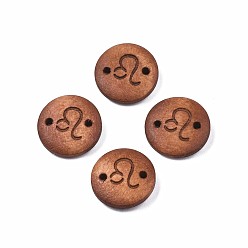Leo Wood Links Connectors, Flat Round with 12 Constellations, Dyed, Leo, 15x4mm, Hole: 1.6mm