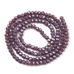 Old Rose Electroplate Glass Beads Strands, Pearl Luster Plated, Faceted, Rondelle, Old Rose, 3x2mm, Hole: 0.8mm, about 165~169pcs/strand, 15~16 inch(38~40cm)