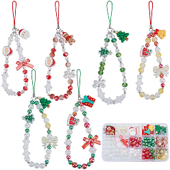 (52) Непрозрачная лаванда Наборы для изготовления ремешков для мобильных телефонов на рождественскую тематику, в том числе полиэфирные шнуры, Непрозрачные акриловые бусины, Подвески из смолы, Стеклянные бусины, латунные бусины и открытые соединительные кольца, разноцветные, 56~60 мм