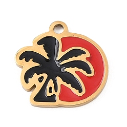 Дерево 304 из нержавеющей стали шармы эмали, золотые, дерево, 13.5x13.5x1 мм, отверстие : 1.4 мм