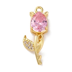 Настоящее золото 14K Ионное покрытие (ip) латунные микропаве кубические цирконии тюльпаны подвески, без кадмия, без никеля и без свинца, реальный 14 k позолоченный, 23.5x8x4.5 мм, отверстие : 1.4 мм