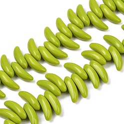 Зеленый Чешские прессованные стеклянные бусины, сверху просверленные бусы, банан, зелёные, 18x5.5x6.5 мм, отверстие : 0.8 мм, около 100 шт / упаковка