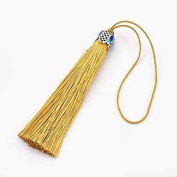 Goldenrod Polyester Tassel Pendant Decorations, with Cloisonne Findings, Goldenrod, 180~185mm