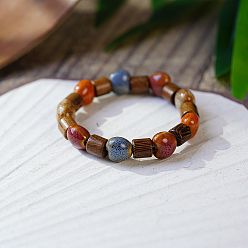 Разноцветный Браслеты из фарфора и деревянных бусин ручной работы в форме сердца для мужчин, красочный, внутренний диаметр: 2-3/8 дюйм (6 см)