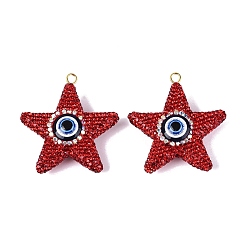Light Siam Handmade Polymer Clay & Rhinestone & Resin Big Pendants, Star & Evil Eye Charms, with Iron Loops, Light Gold, Light Siam, 56~58x53~54x17~18mm, Hole: 3~4mm