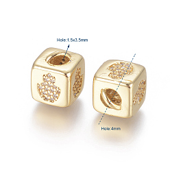 Golden Brass Micro Pave Cubic Zirconia Beads, Long-Lasting Plated, Cube with Crown Pattern, Golden, Clear, Golden, 10x8x8.5mm, Hole: 1.5x3.5mm and 4mm