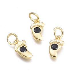 Черный Латунные микро проложить кубического циркония подвески, с целью перехода в кольце, детская ножка, реальный 18 k позолоченный, чёрные, 10.5x6x2.2 мм, Кольцо: 5x0.8 mm, отверстие : 3 мм