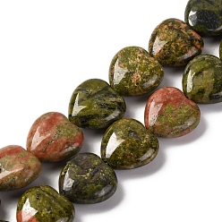 Унакит Природные Unakite бисер нитей, сердце, 14~14.5x13.5~14x6~6.5 мм, отверстие : 1 мм, около 28 шт / нитка, 15.16'' (38.5 см)