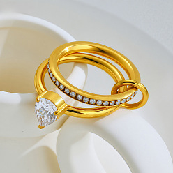 Teardrop 304 Кольца из нержавеющей стали с прозрачным кубическим цирконием, штабелируемые кольца, золотые, слеза, размер США 7 (17.3 мм)