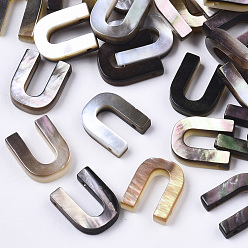 Letter U Natural Black Lip Shell Beads, Top Drilled Beads, Letter.U, U: 10x8x2.5mm, Hole: 0.6mm