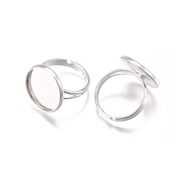 Silver Adjustable Brass Finger Rings Components, Pad Ring Base Findings, Flat Round, Silver Color Plated, Tray: 16mm, 17mm