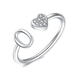 Letter O Регулируемые латунные манжеты со стразами для женщин, Сердце и письмо, платина, Письмо O, внутренний диаметр: 15~20 мм