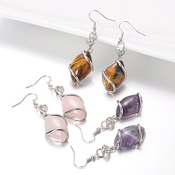 Смешанные камни Платиновый оттенок латуни горный хрусталь смешанные камень серьги болтаться, с  латунными крючками для серег, 57 мм , штифт: 0.6 мм