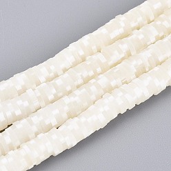 (404) Непрозрачное AB Кислое яблоко Полимерной глины ручной работы бисер нитей, для поделок ювелирных изделий, Heishi бусы, Диск / плоские круглые, цветочный белый, 6x0.5~1 мм, отверстие : 1.8 мм, около 320~447 шт / нитка, 15.75 дюйм ~ 16.14 дюйм (40~41 см)