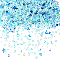 Светло-Голубой Аксессуары для орнаментов, много видов пластиковых пайеток из ПВХ, разнообразные, Небесно-голубой, 2~12x1~10x0.4~5 мм, около 100 г / набор