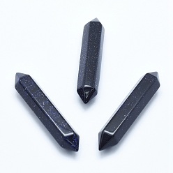 Blaufluss Synthetischer blauer Goldfluss ohne Loch, facettiert, doppelt abgeschlossene Punkte, 51~55x10.5~11x9.5~10 mm