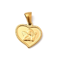 Настоящее золото 18K 304 прелести нержавеющей стали, ионное покрытие (ip), сердце с ангельским шармом, реальный 18 k позолоченный, 15x15x1.5 мм, отверстие : 5x3.5 мм
