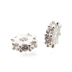 Серебро Плоский круглый латунь микро проложить кубический цирконий spacer бисер, стойки покрытие, долговечный, серебряные, 7x2.5 мм, отверстие : 2 мм