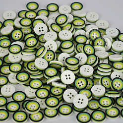 Yellow Green Pretty Double Layered Buttons with Four Holes, Resin Button, Flat Round, Yellow Green, about 13mm in diameter, hole: 1mm, about 1000pcs/bag