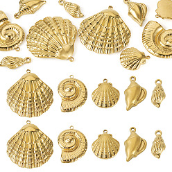 Золотой 10 шт 5 стили 304 подвески из нержавеющей стали, подвеска из ракушки и раковины, золотые, 17.5~35x8~31x3.5~4.5 мм, отверстие : 1.4~2 мм, 2 шт / стиль