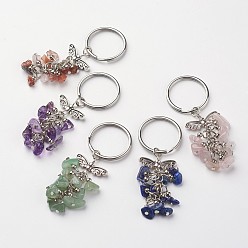 Смешанные камни Брелок из натурального камня, с фурнитурой сплавочной тибетского стиля, старинное серебро и платина, 68 мм