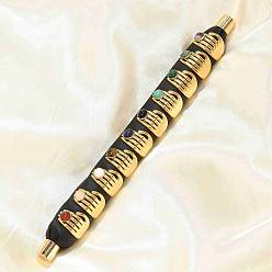 Смешанные камни Кольца из натурального драгоценного камня, рука 304 открытые манжетные кольца из нержавеющей стали, ионное покрытие (ip), реальный 18 k позолоченный, внутренний диаметр: 17.6 мм