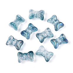 Стально-синий Выпечка расписные прозрачные стеклянные бусины, бантом, стальной синий, 10x14.2x7.5~8 мм, отверстие : 1 мм, Около 800 шт / 1000 г