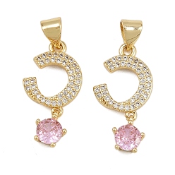 Настоящее золото 16K Латунные микро проложить кубического циркония подвески, буква С, реальный 16 k позолоченный, 22x11x2 мм, отверстие : 4.5x3.5 мм