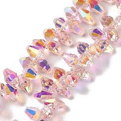 Pink AB Color Plated Electroplate Beads Strands, Faceted, Rhombus, Pink, 8.5x6mm, Hole: 0.9mm, about 98~99pcs/strand, 12.99~14.57''(33~37cm)