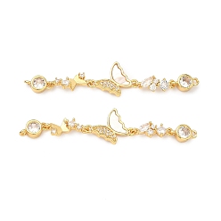 Бабочка Латунные подвески из прозрачного кубического циркония, с оболочкой, реальный 18 k позолоченный, для изготовления аксессуаров для волос, бабочка, 57x14x4 мм, отверстие : 1 мм