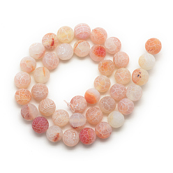Light Salmon Natural Weathered Agate Bead Strands, Frosted, Dyed, Round, Light Salmon, 4~4.5mm, Hole: 1mm, about 95pcs/strand, 14.6 inch
