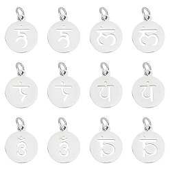 Нержавеющая Сталь Цвет 24шт 6 стили 304 подвески из нержавеющей стали, с целью перехода в кольце, плоский круглый шарм ом/аум, цвет нержавеющей стали, 14x12x1.1 мм, отверстие : 3 мм, 4 шт / стиль