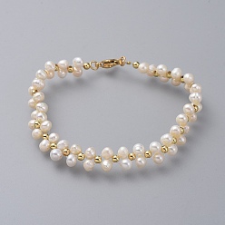 Doré  Bracelets perlés, avec perle naturelle, Perles en laiton, cornsilk, or, 7-1/2 pouce (19 cm), 9mm
