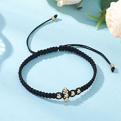 Черный Плетеные браслеты из латунных бусин, плетеные браслеты из нейлонового шнура для женщин и мужчин, крестик, чёрные, внутренний диаметр: 2-1/8~3-5/8 дюйм (5.4~9.3 см)