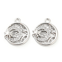 Платинированный Латунные микро проложить кубического циркония прелести, без кадмия, без никеля и без свинца, плоско-круглые, Реальная платина, 12.5x11x2 мм, отверстие : 1.2 мм