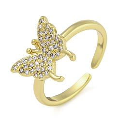 Бабочка Открытые манжеты из латуни с микропаве и прозрачным фианитом, для женщин, золотые, бабочка, регулируемый, Бабочка: 10x12 mm