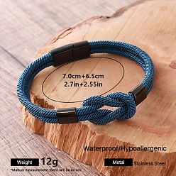 Steel Blue Braided Knot Nylon Cord Bracelets with 304 Stainless Steel Magnetic Clasps for Men, Black, Steel Blue, Inner Diameter: 2.76 inch(7cm)